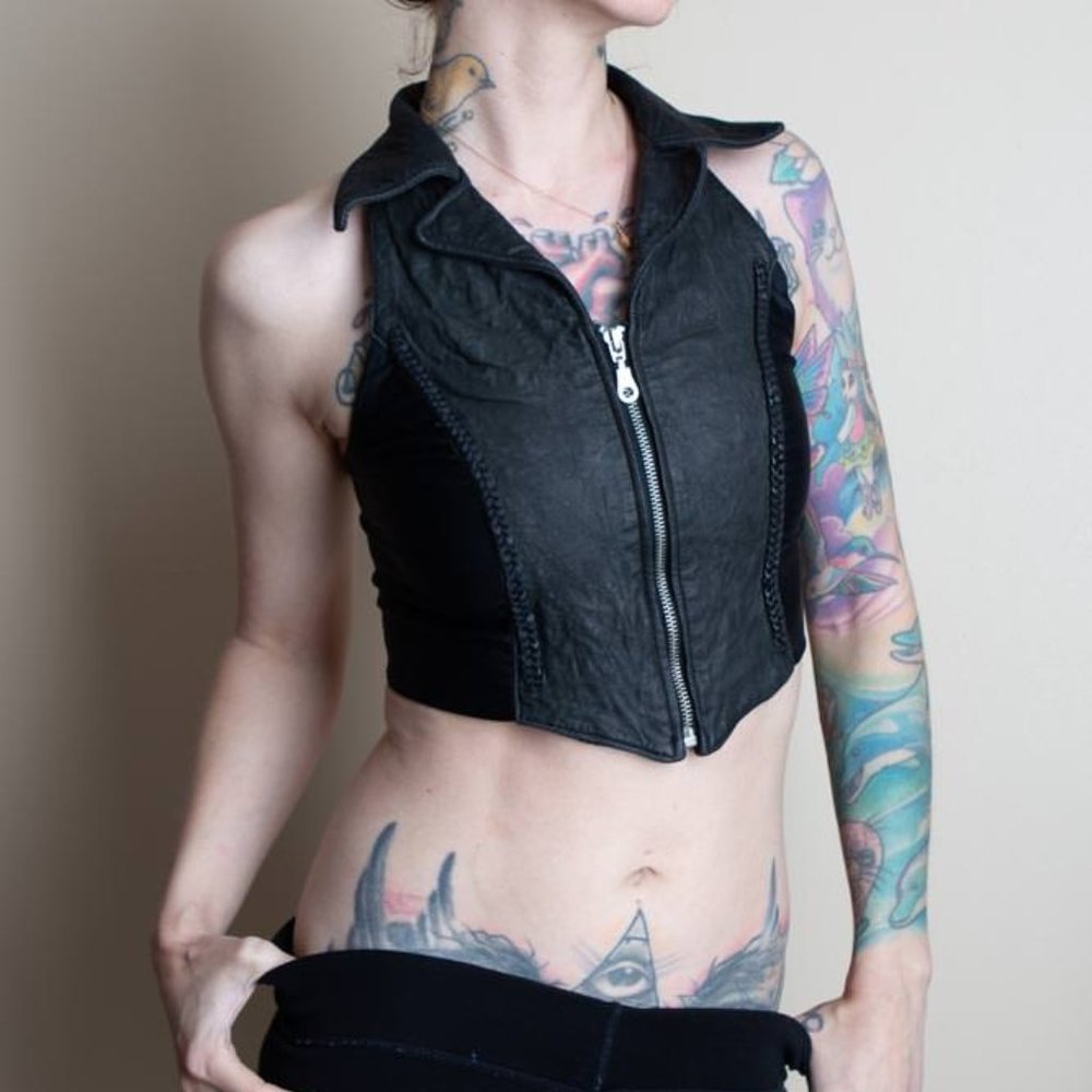 Genuine Leather biker moto cropped vest